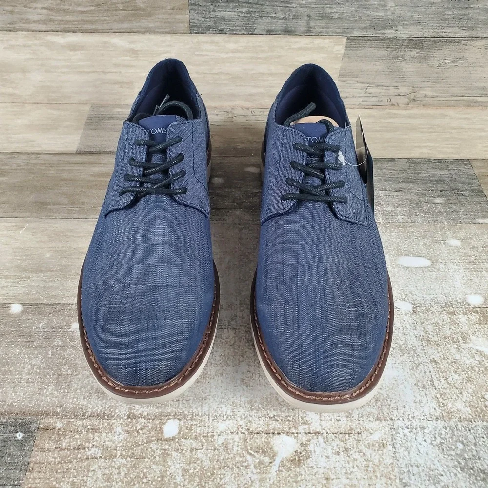 Toms Navi Oxford Mens Dress Shoes Sz 8 Casual Navy Denim Crosshatch Lace Up